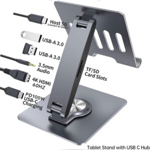 Adjustable Tablet Stand with 7-in-1 USB-C Hub and 4K HDMI Output