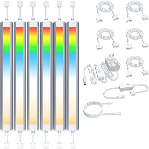 Smart RGB LED Under Cabinet Light Bar Kit with App & Voice Control (6-Pack)
